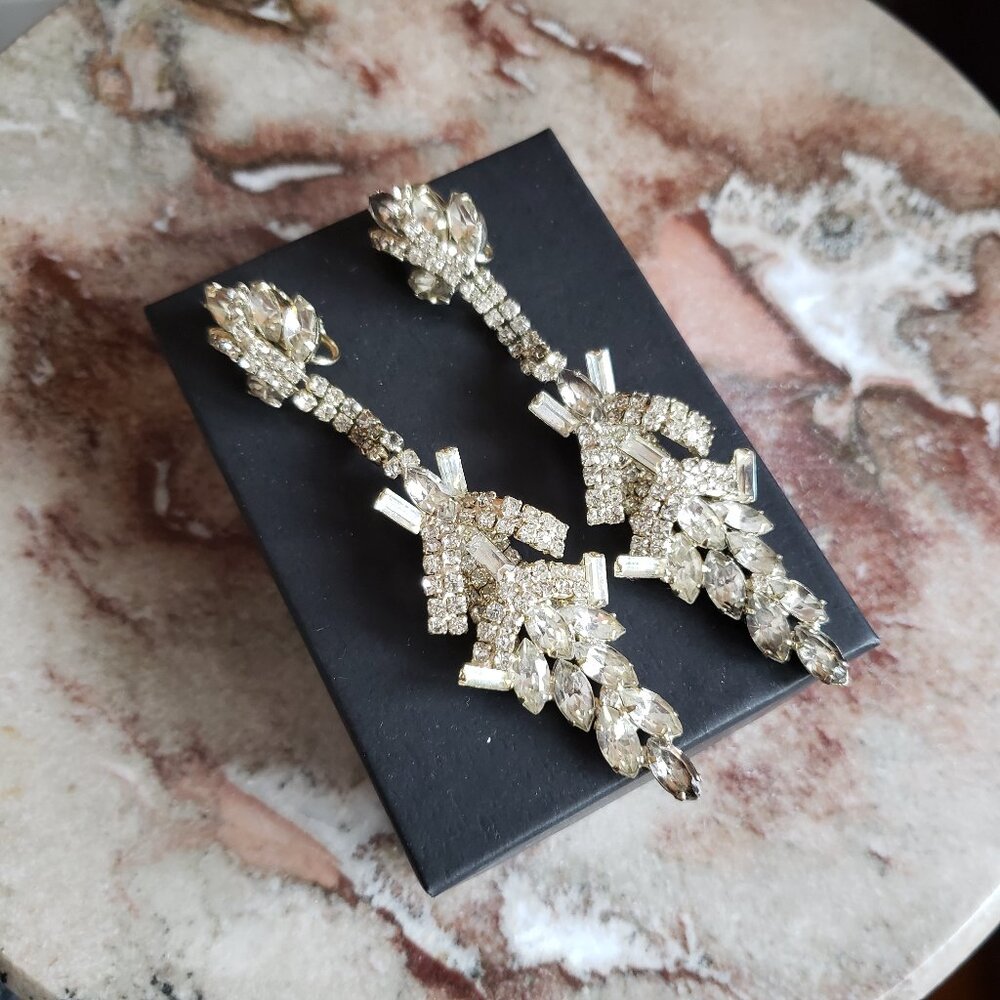Vintage Rhinestone Crystal Statement Earrings 4 inches